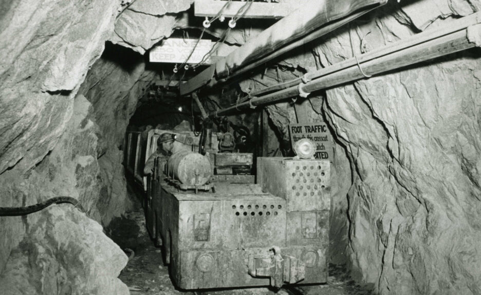 Ore cart underground in the Kelley Mine